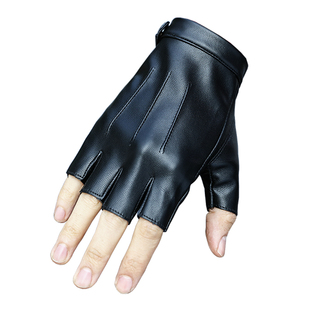 半指皮手套男露指加厚加绒摩托车半截半只冬无指漏指开车薄款学生