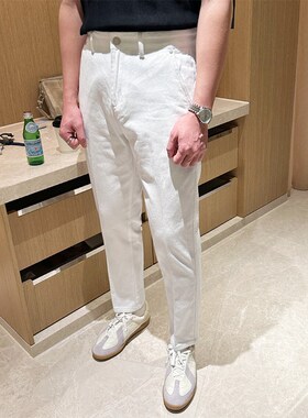 高级简约白色裤子休闲直筒牛仔裤B男时尚新款复古水洗黑色牛仔裤