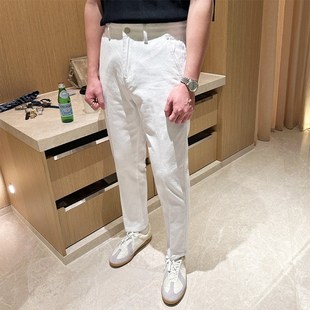 复古水洗黑色牛仔裤 高级简约白色裤 新款 子休闲直筒牛仔裤 B男时尚