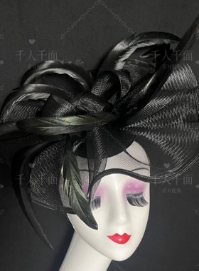 极简优雅甜美英伦风时尚个性舞台演出模特走秀影楼造型羽毛头饰女