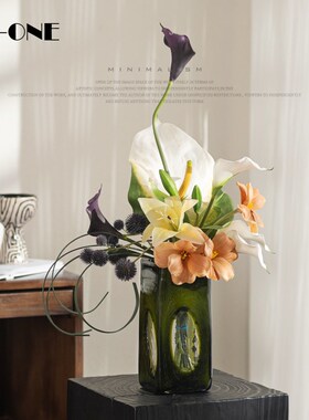 现代轻奢艺术个性装饰花艺绿色玻璃花瓶样板间高级感客厅插花摆件