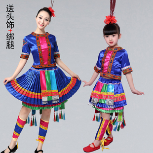 儿童民族服装苗族锦鸡炫美舞蹈表演服女童亲子装少数民族演出服夏