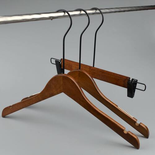 复古实木衣架服装店长p钩木质女衣服撑裤架防滑成人撑子加粗衣挂
