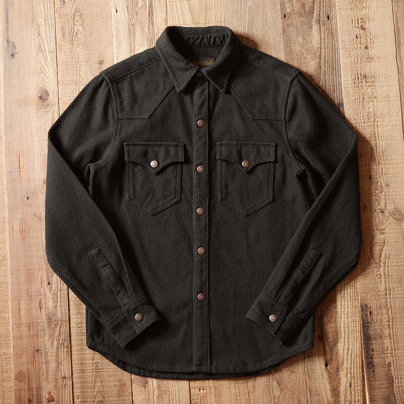 重磅美式复古衬衫男长袖口v袋修身刺子剑道衬衣阿美咔叽外套春秋