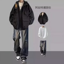 春秋季夹克d男士穿搭一整套装外套冲锋衣帅气三件套潮流搭配牛仔