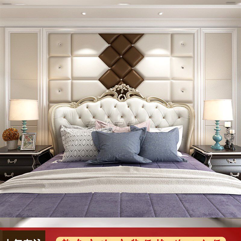 定制卧室软包主卧女孩床头雪弗板背景墙轻奢简约现代简欧床头软包