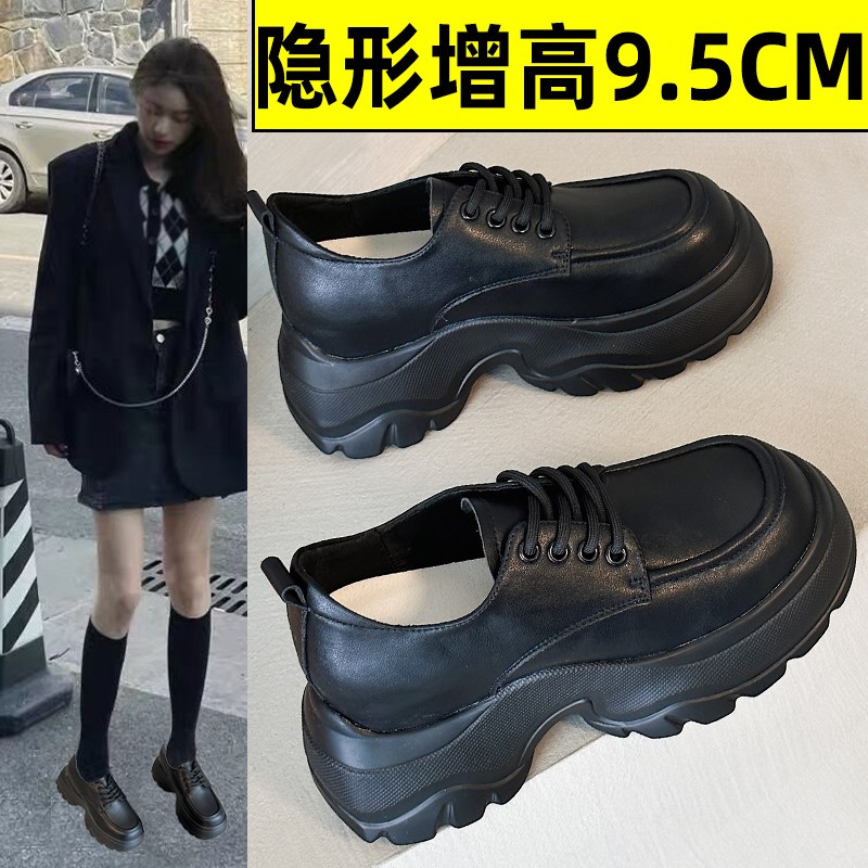 内增高小皮鞋女2025春q秋新款真皮英伦风厚底松糕鞋小个子单鞋10c