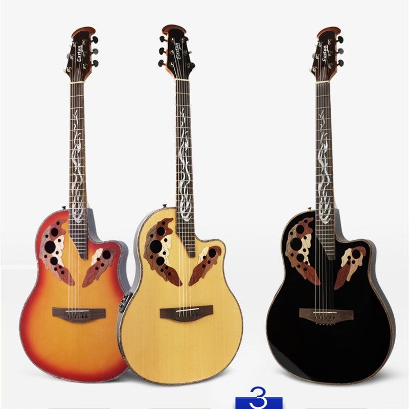 全单葡萄孔吉他40 41寸民谣面单板吉他初M学男女黑色超薄胶背电箱