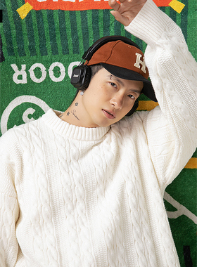 男士日系白色圆领毛衣男秋冬高级感打底J衫新款宽松慵懒针织衫外