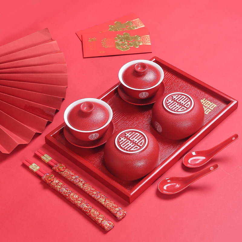 结婚敬茶杯茶具茶碗套装改口敬茶碗喜庆红色盖碗茶杯一对喜碗对碗,节庆用品/礼品,喜碗/敬茶杯,淘宝优惠券,粉丝福利购,淘宝优惠卷