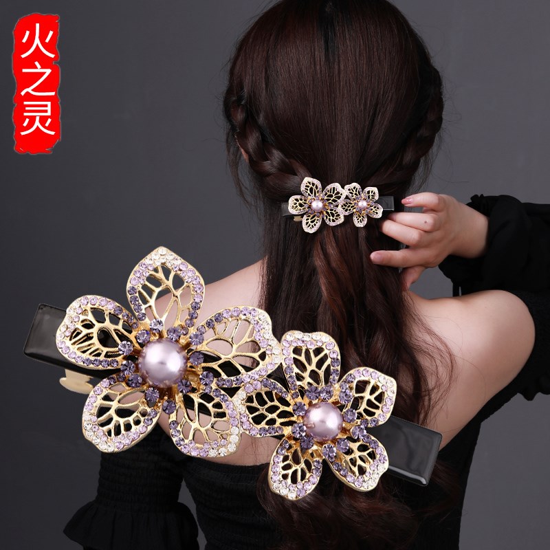 妈妈发夹后脑勺气质发饰优雅水钻头饰夹子顶夹发卡女后脑勺卡子