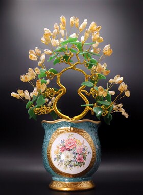 天然黄水晶发h财树店铺客厅招财装饰礼品开业乔迁结婚家居摆件