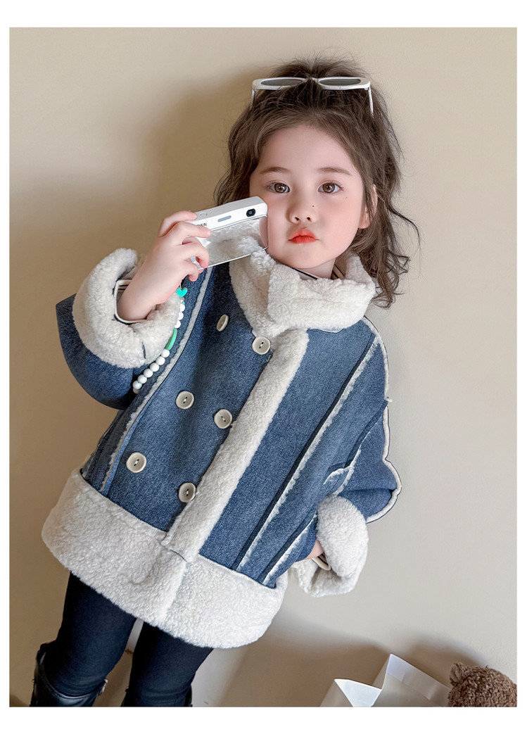 女童皮毛一体外套秋冬款女宝宝网红洋气冬装小女孩加绒加厚外套