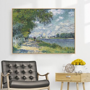 莫奈油画世界名画海滩风景壁画 饰画卧室挂画 现代客厅装