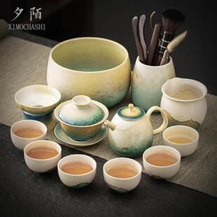 功夫茶具套装 茶杯茶壶盖碗 家用日式 风建盏陶瓷办公室高档泡茶套装