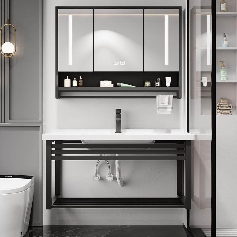 加厚不锈钢浴室柜组合陶瓷一体盆卫生间挂墙式洗漱台洗脸洗手盆柜