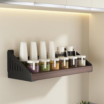 墙上置物架厨房壁挂免打孔木板墙壁隔板置物板调料多功能收纳架子