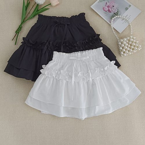 儿童短裙女半身裙夏季防走光纯棉黑色洋气L裙子又酷又飒的女童裙