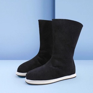 男童汉服靴子长靴古代唐圆领袍布靴官靴儿童男靴汉服X鞋 子黑色布