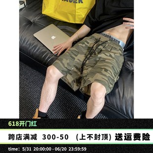 设计感休闲百搭宽松复古潮流男五分裤 PLTH 短裤 高街迷彩工装 美e式