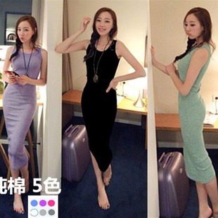 无袖 修身 连衣裙夏季 女装 显瘦吊带背心长裙打底 韩版 2020a纯棉新款