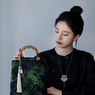 云纱竹节旗袍手提包新中式 古风G汉服国风女包裙子手拎包