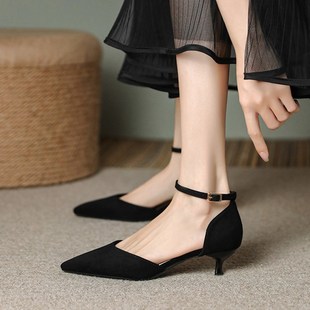 配裙子单鞋 一字带细跟高跟包头凉鞋 女r3cm小跟5厘米2024春夏新款
