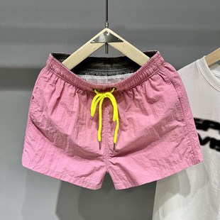 衩速干三分裤 带内衬宽松百搭沙滩裤 男女夏季 糖果色短裤 薄v款 大裤