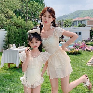 2025新款 连 亲子泳衣母女高级感白色超仙女童可爱中S小儿童游泳装