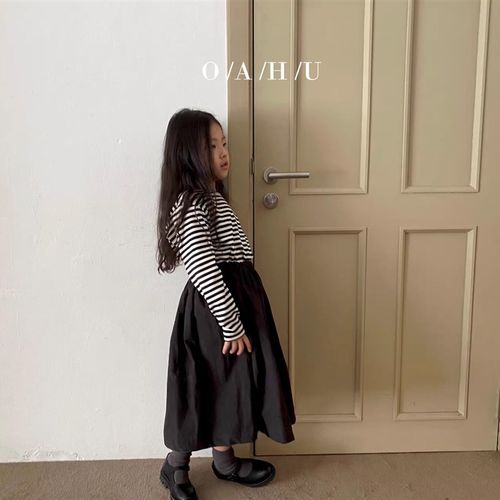 韩版童装春g秋新女童松紧腰休闲纯色半身裙长裙伞裙