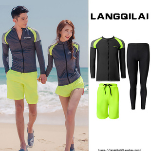 男款 儿S童亲子温泉水母 潜水服女分体情侣防晒游泳衣冲浪拉链套装