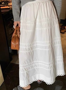 南瓜籽女装定e制大码胖妹妹mm白色a字夏季高腰显瘦中长蛋糕半身裙