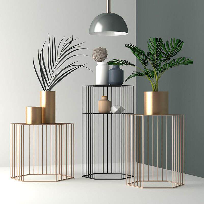 北欧铁艺茶几几何角几创意桌子简约现代金色沙发边几置物架子摆件