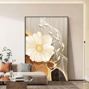 九鱼图牡丹花轻奢挂画 画现代简约客厅装饰画 画沙发玄关背景墙大