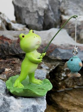 水池青蛙钓鱼摆件古法鱼缸造景庭院假山流水花盆装饰品垂钓工艺礼