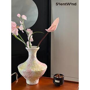 静风静风“春水彩”手绘釉陶新中国风锤打花瓶陶瓷插花