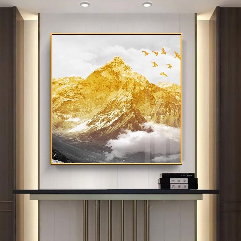 日照金山装饰画轻k奢玄关壁画正方形挂画餐厅客厅沙发背景墙晶瓷图片