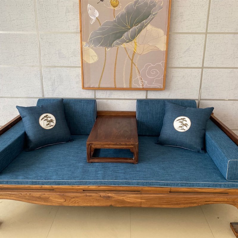 定制棉麻  亚麻罗汉床垫子红木家具床垫棕垫 海绵垫乳胶垫5件套