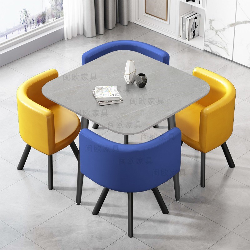 岩板餐桌家用小户型饭桌商店洽谈桌椅接待办公室商务方圆桌椅