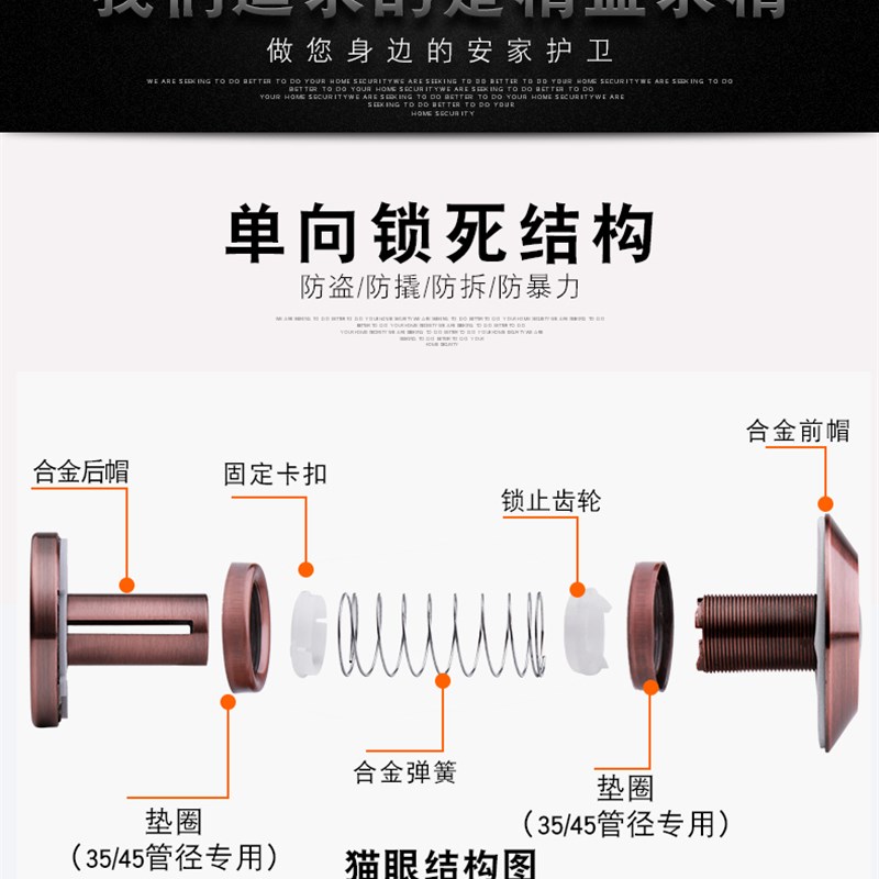 德意保猫眼门镜防盗防撬防旋扭家用老式步阳盼盼防盗门猫眼通用