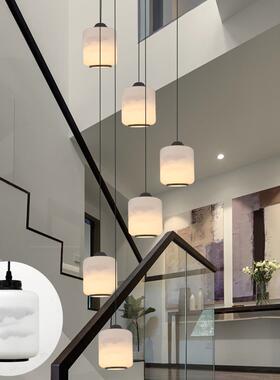 现代新中式别墅复式楼长吊灯旋转楼梯loft简约创意中国风水墨灯饰