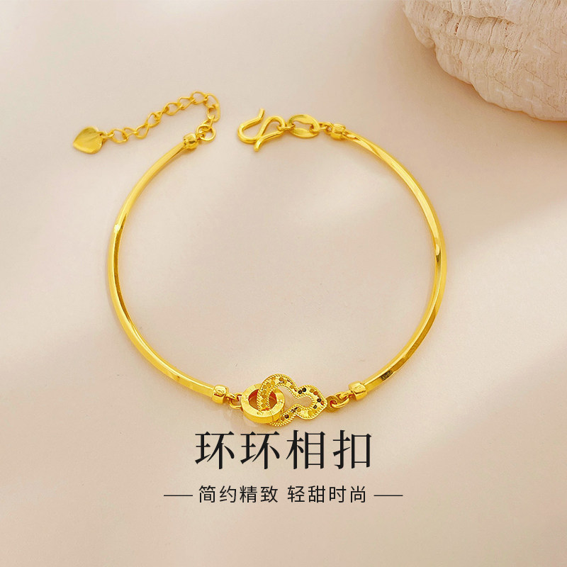 老庙黄金双环手链弯管半镯手链纯足金999女款手串节日礼物送女友图片