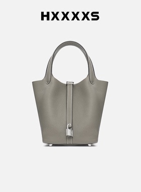 HXXXXS送女友老婆荔枝纹菜篮子女包恶搞大容量真皮手提水桶包