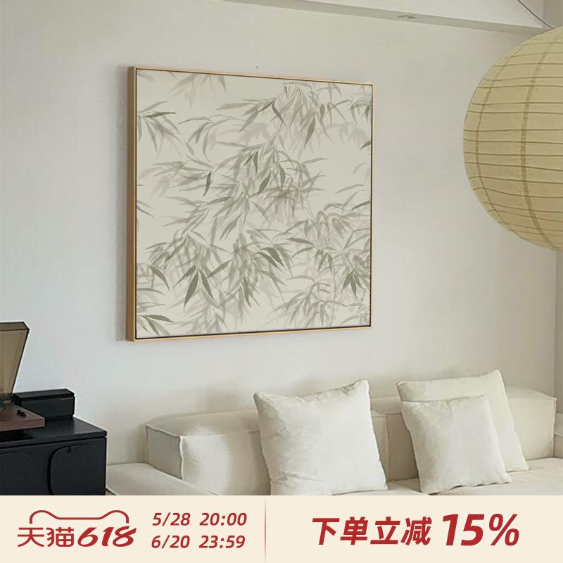 日式原木风客厅背景墙装饰画复古餐厅中国风挂画禅意壁画高级感