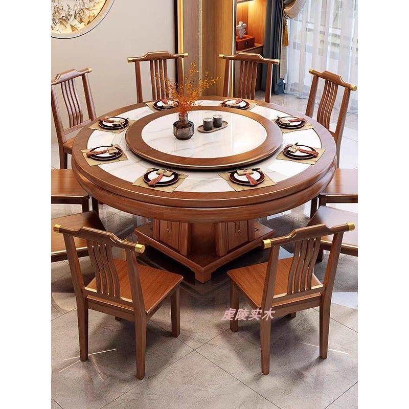 岩板圆形餐桌椅组合家用10人吃饭桌子新中式全实木大理石餐桌转盘,住宅家具,岩板餐桌,淘宝优惠券,粉丝福利购,淘宝优惠卷