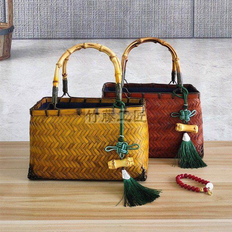 手工覆古竹编包中式小手提包竹子拎包流苏挂件竹包茶道茶具收纳包,特色手工艺,竹编/竹雕,淘宝优惠券,粉丝福利购,淘宝优惠卷