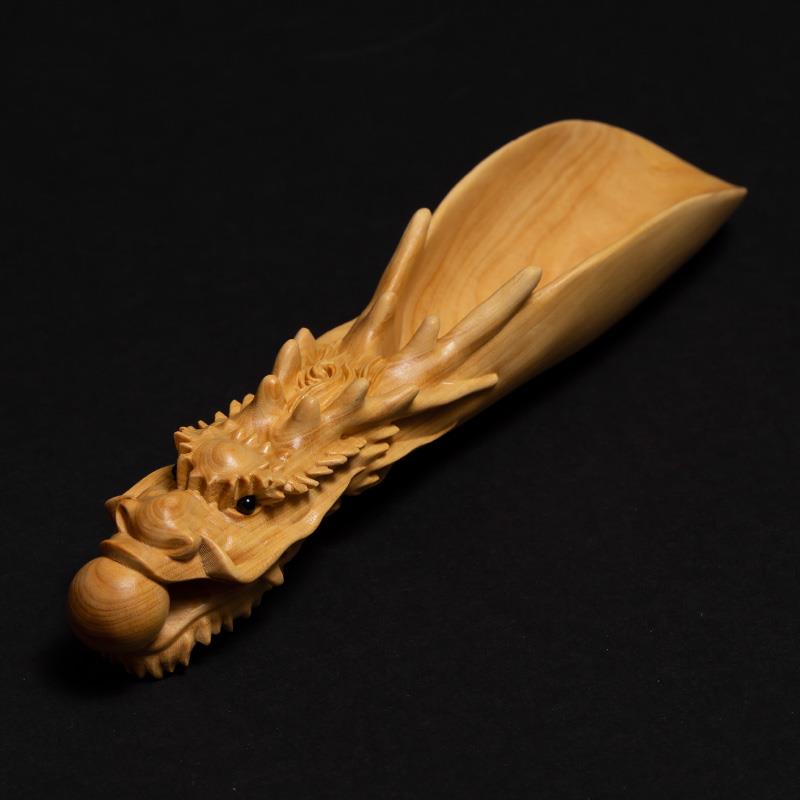 小叶黄杨木雕茶铲实木长柄茶匙创意中式文玩手把件功夫茶龙头茶勺