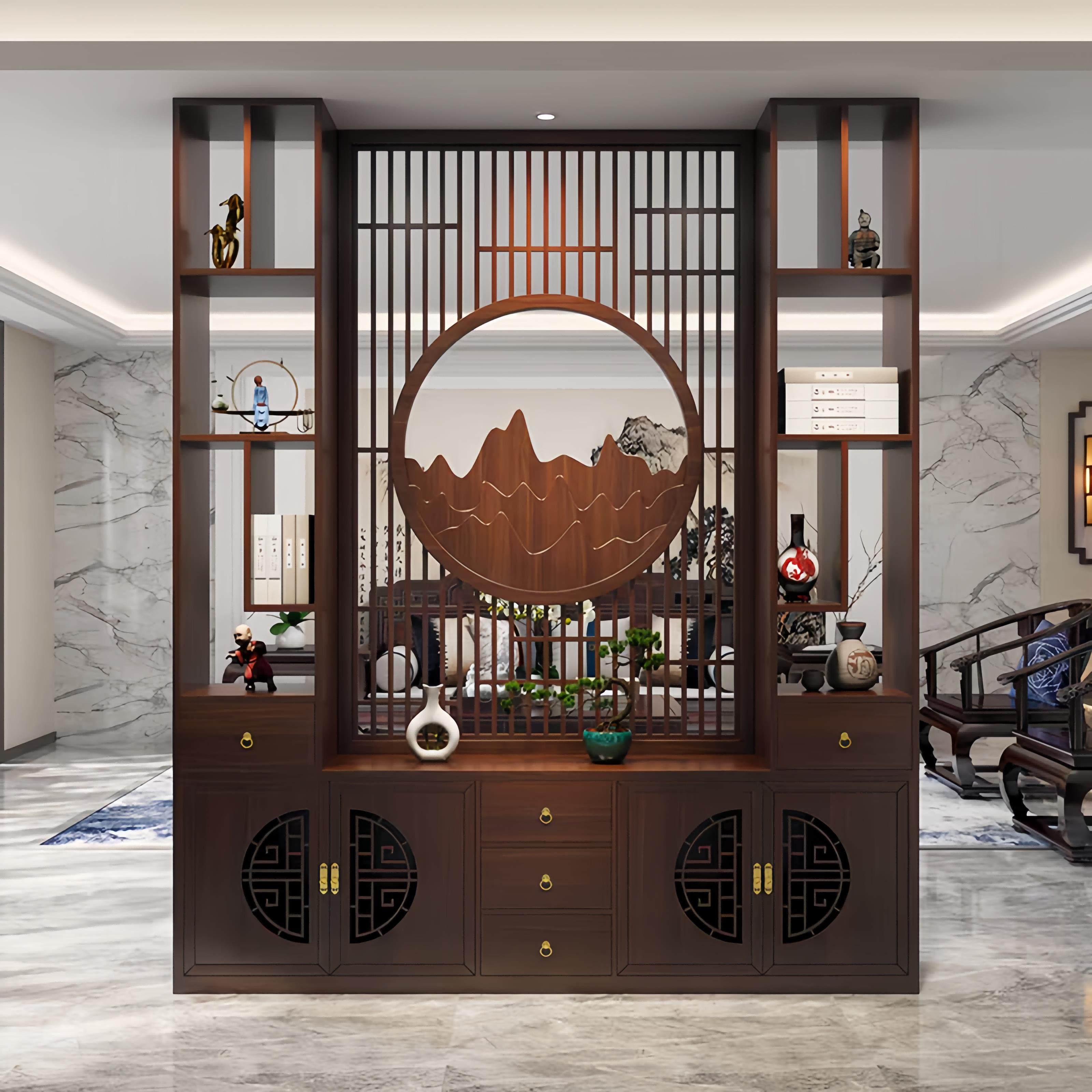 新中式屏风福字浮雕隔断客厅入户玄关鞋柜遮挡简约实木博古架置物,住宅家具,座屏,淘宝优惠券,粉丝福利购,淘宝优惠卷