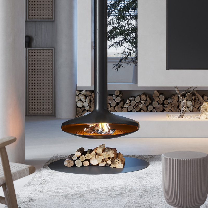 法式悬挂式壁炉真火燃木酒精取暖器家用装饰电子室内定制飞碟吊炉