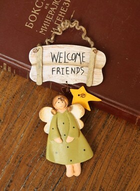 美式乡村复古彩色天使挂牌装饰挂饰挂件餐厅客厅玄关家居饰品摆件